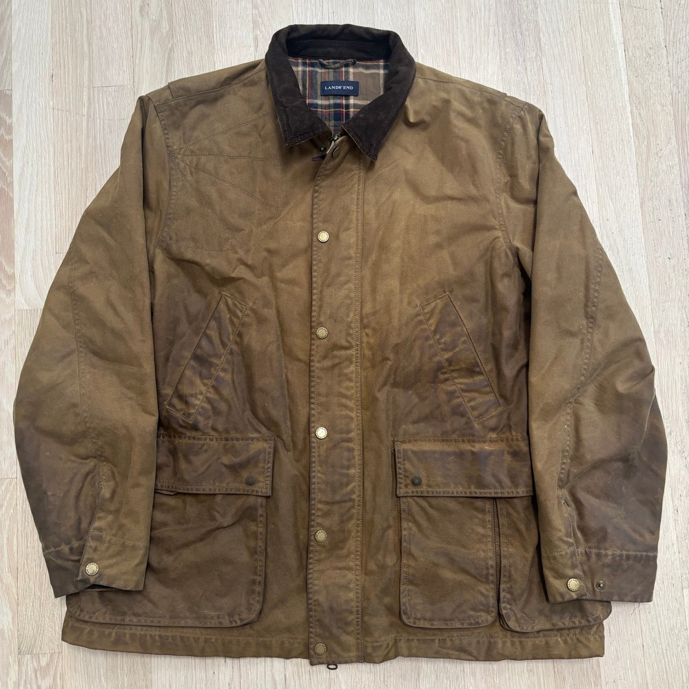 Lands End Waxed Cotton Field Jacket Mens XL Brown Good British Millerain Barn